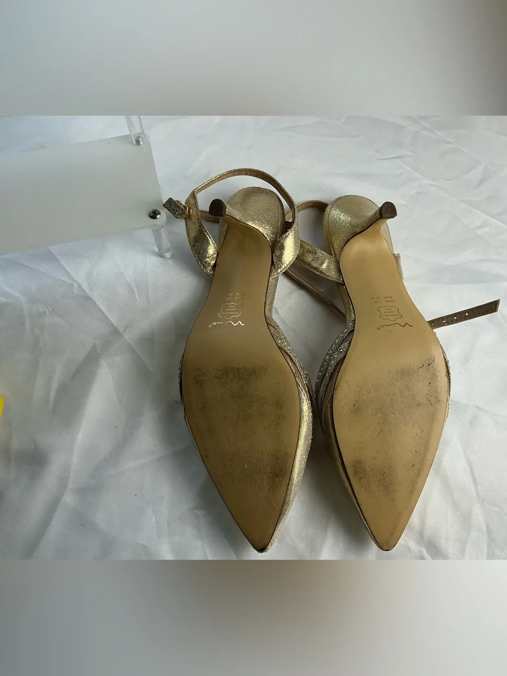 Nina Gold Rhinestone Slingback Kitten Heel Pointed Toe Pumps